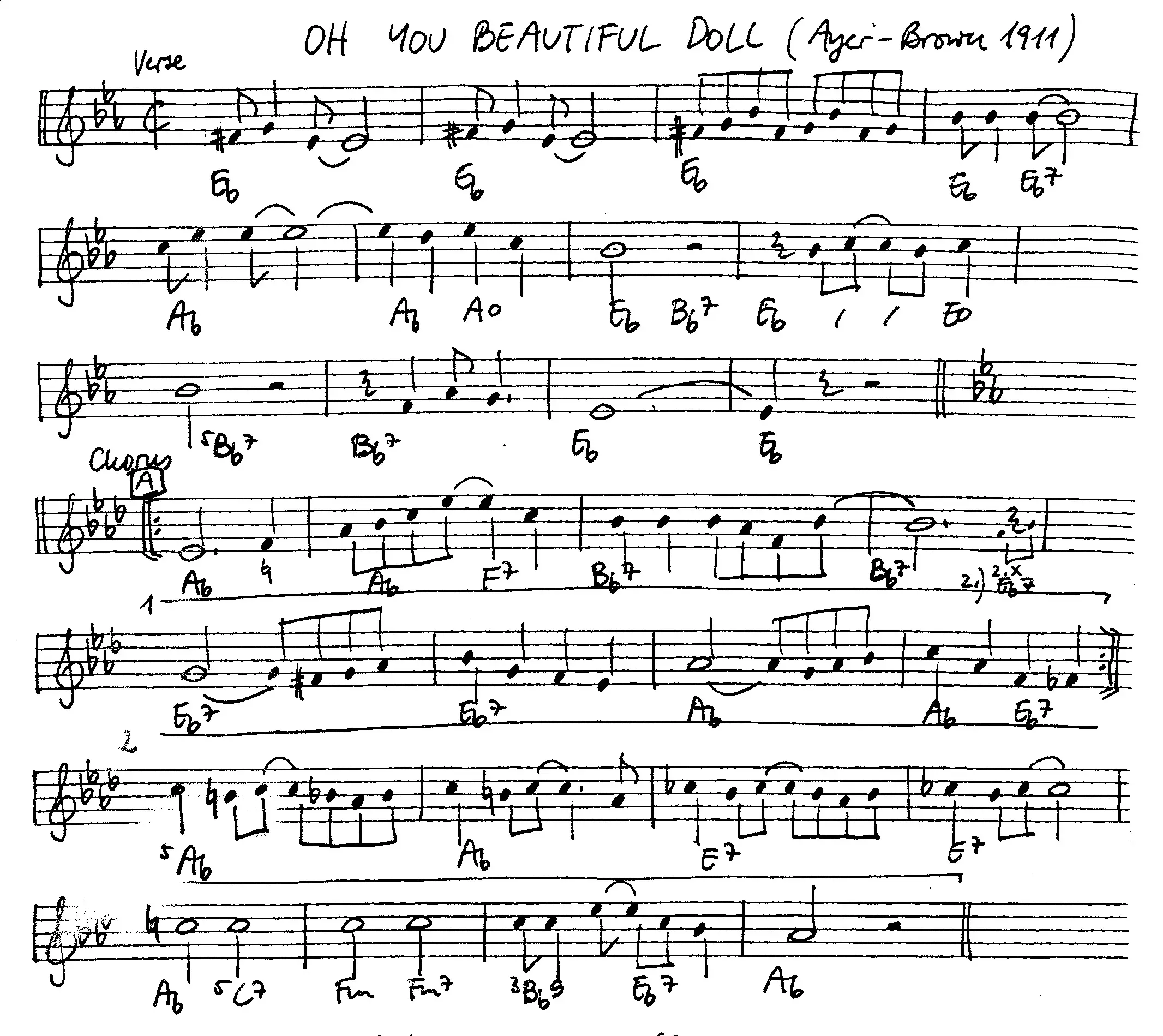 oh you beautiful doll free jazz leadsheet - Courtesy of the Jungle Jazz Band